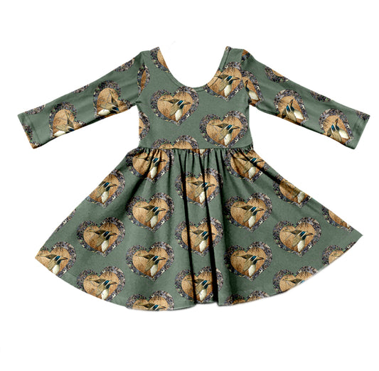 Baby Girls Long Sleeve Duck Hunting Knee Length Dresses Preorder(moq 5)