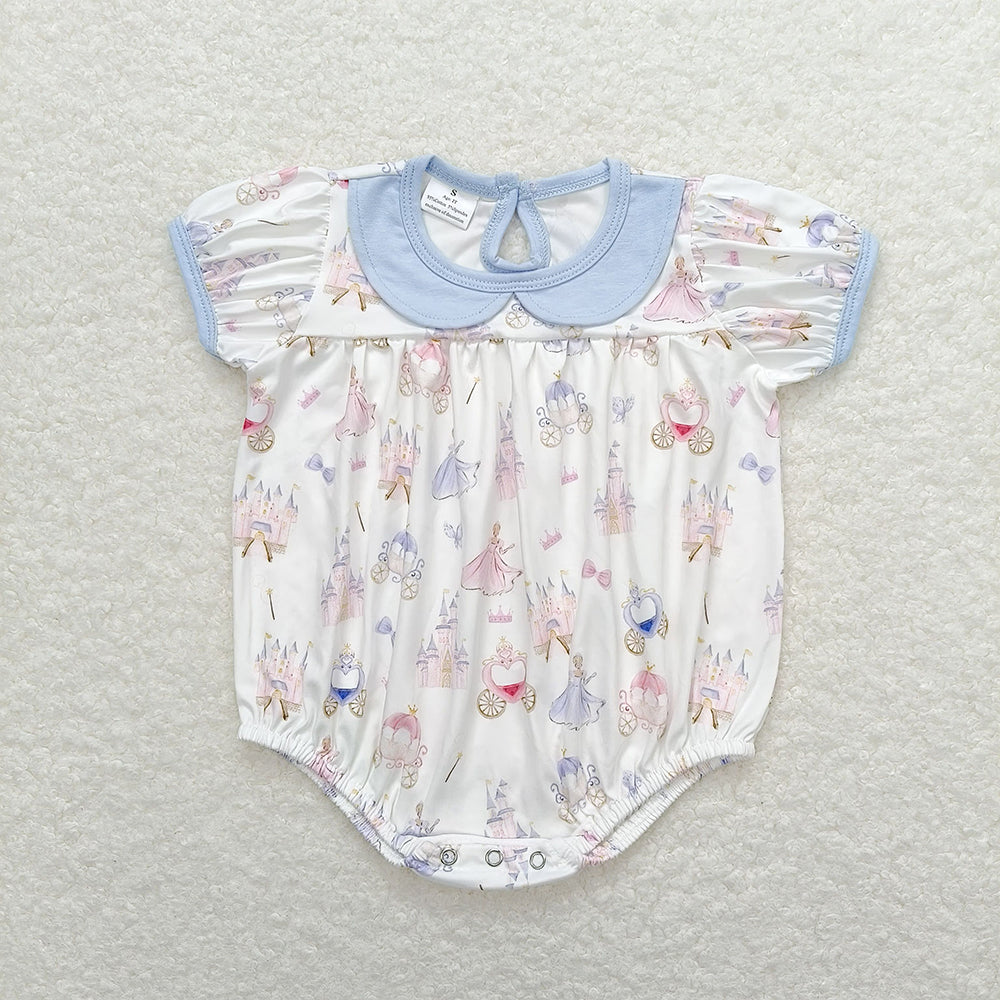 Baby Infant Girls Princess Castle Short Sleeve Rompers