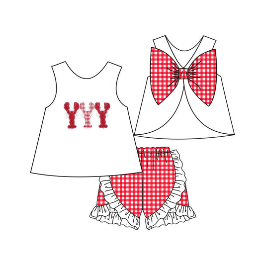 Baby Girls Crawfish Bow Tunic Ruffle Shorts Clothes Sets preorder(moq 5)