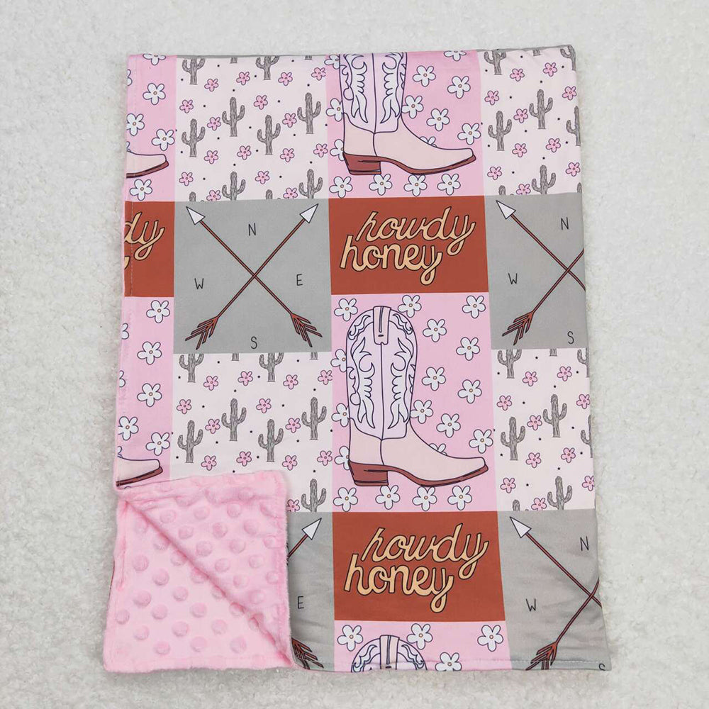Baby Girls Pink Western Cactus Howdy Blankets