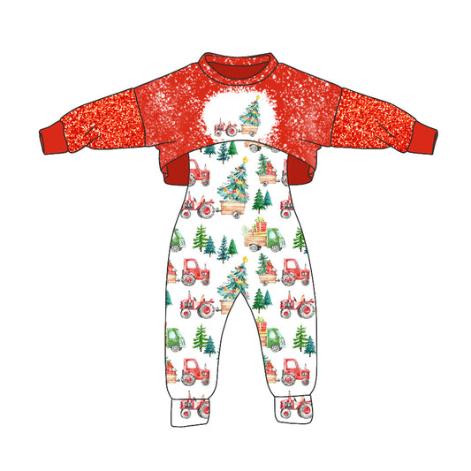 Baby Girls Christmas Tree Tractor Jumpsuits 2pcs Clothes Sets preorder(moq 5)