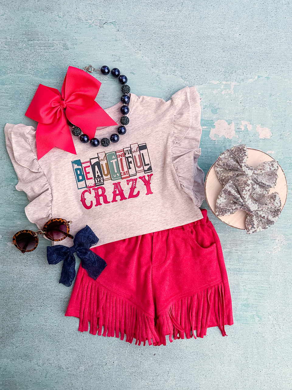Baby Girls Crazy Beaufy Top Tassel Shorts Clothes Sets preorder(moq 5)