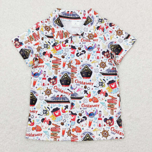 Baby Boys Summer Sea Ships Fishes Buttons Short Sleeve Tee Shirts