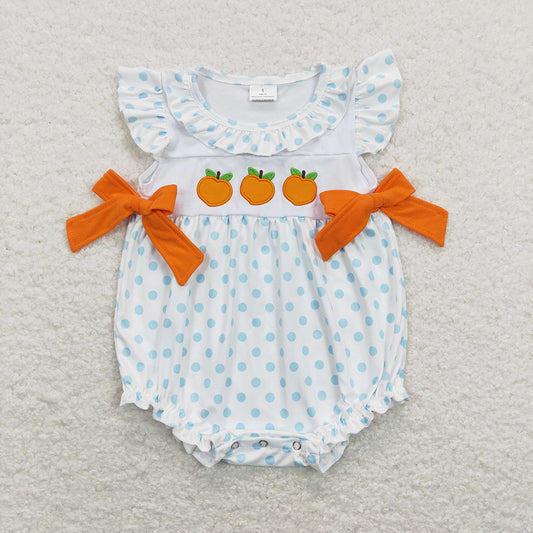 Baby Infant Girls Peach Fruit Flutter Sleeve Bows Rompers