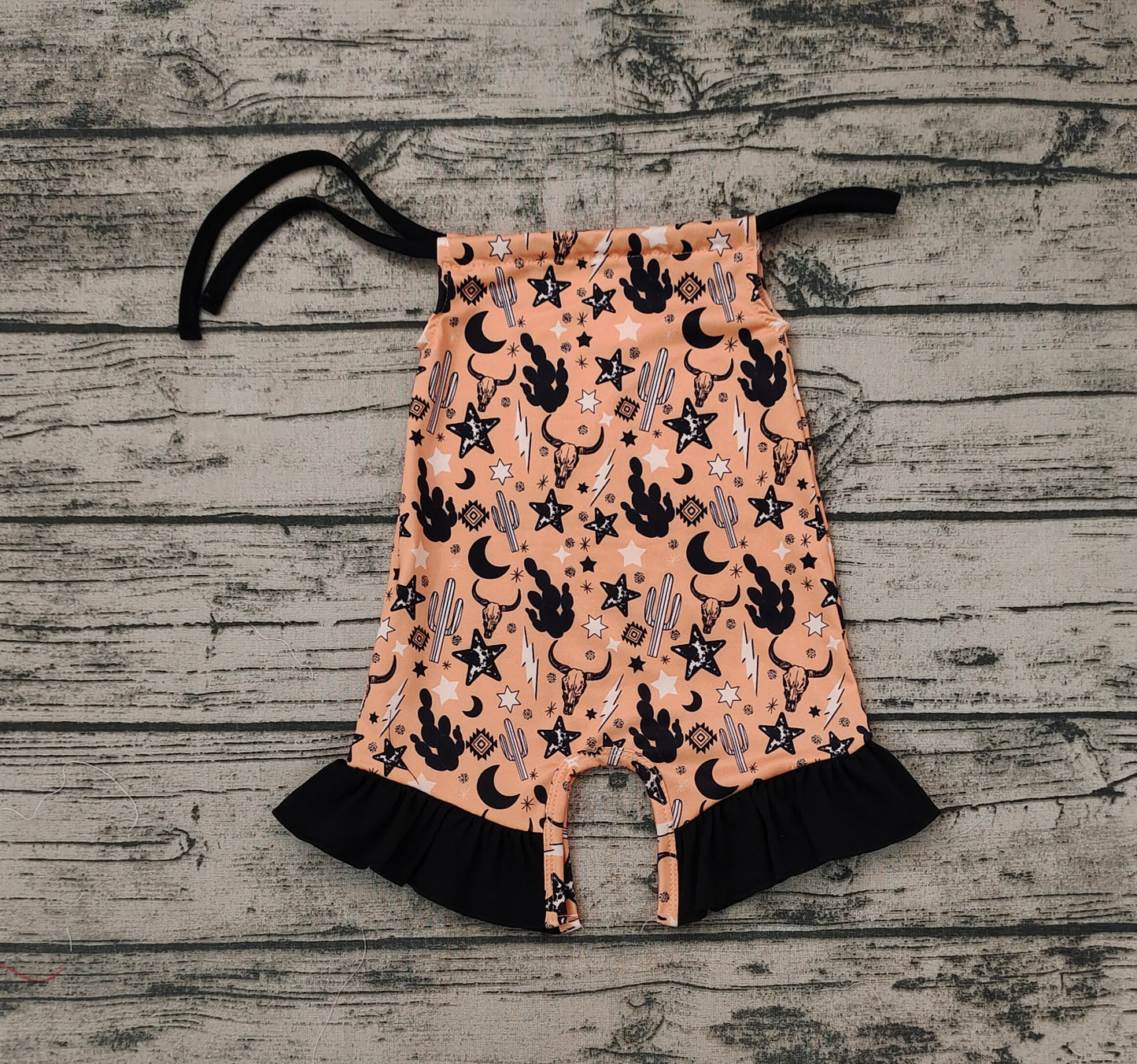 Baby Girls Straps Western Cactus Cows Brown Rompers