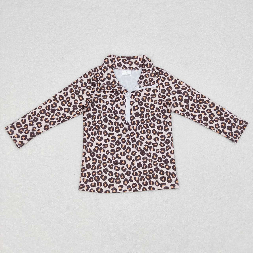 Baby Girls Leopard Long Sleeve Zip Pullovers Tops