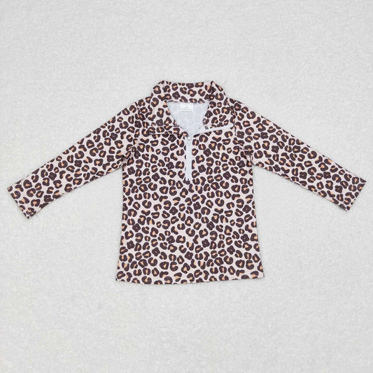 Baby Girls Leopard Long Sleeve Zip Pullovers Tops