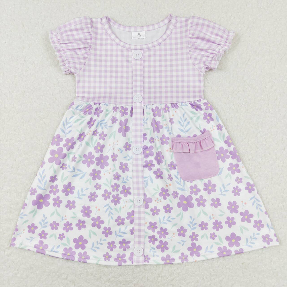 Baby Girls Purple Small Flowers Pockets Knee Length Dresses