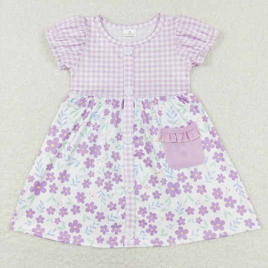 Baby Girls Purple Small Flowers Pockets Knee Length Dresses