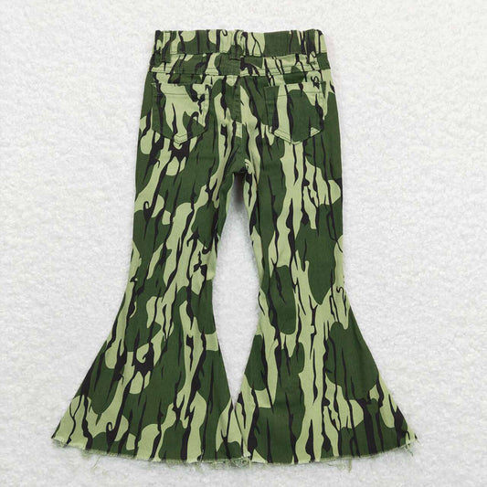 Baby Girls Green Camo Tree Branches Bell Denim Pants Jeans