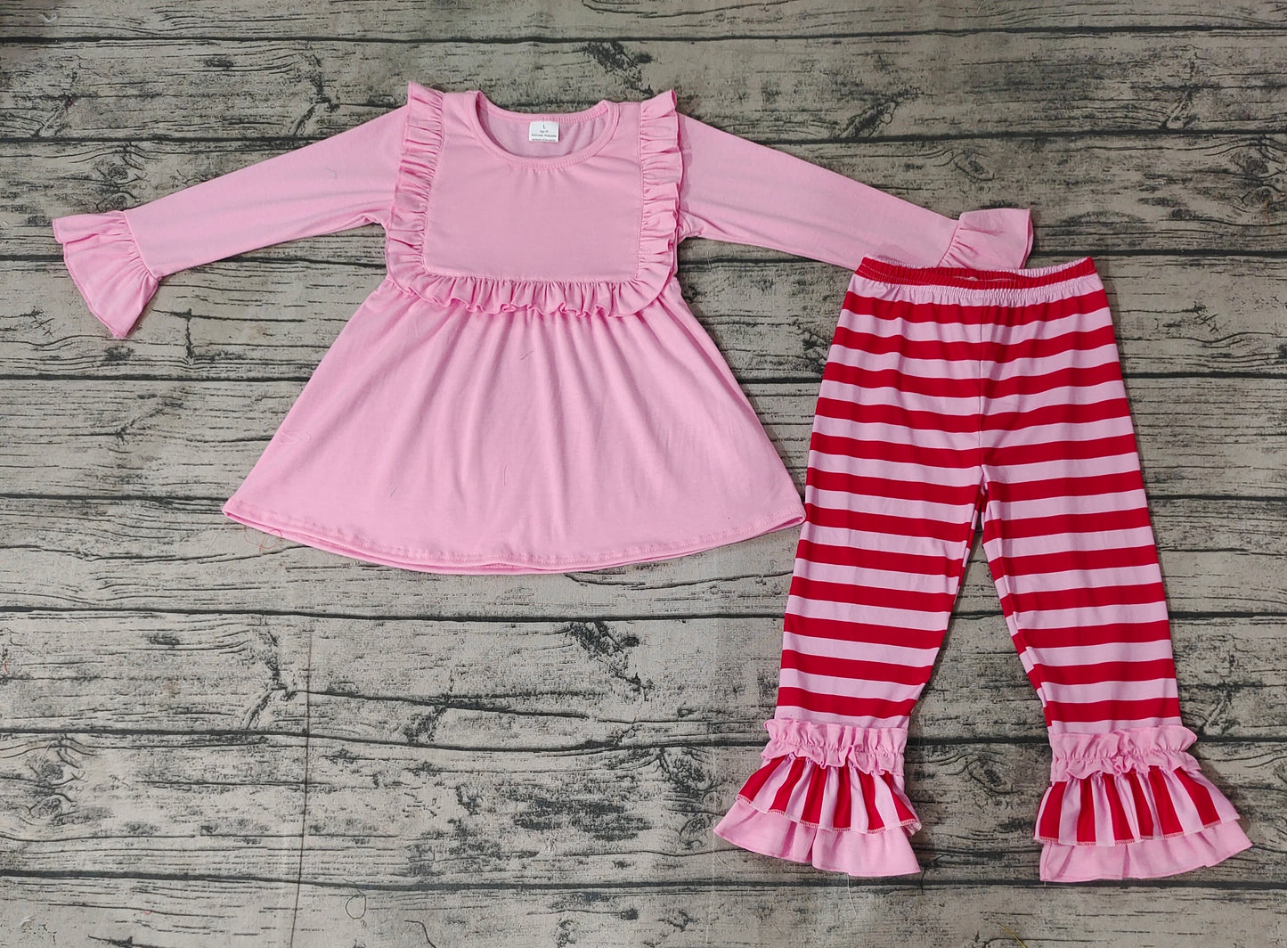 Baby Girls Pink Ruffle Tunic Top Stripes Pants Clothing Sets