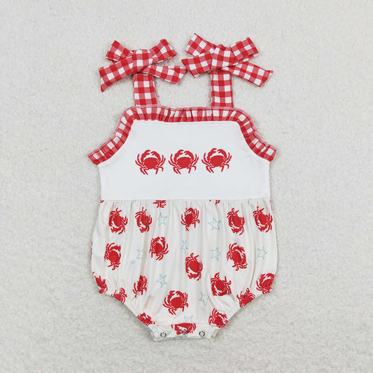 Baby Infant Girls Crabs Straps Red Checkered Rompers