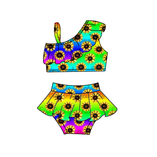 Baby Girls Colorful Sunflowers Summer Two Pieces Swimsuits preorder(moq 5)