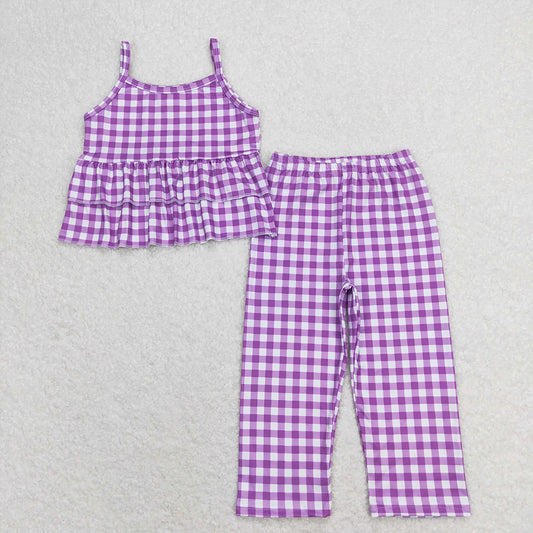 Baby Girls Purple Checkered Tunic Top Wide Leg Pants Clothes Sets