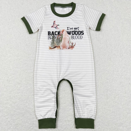 Baby Infant Boys Dog Duck Hunting Short Sleeve Stripes Rompers