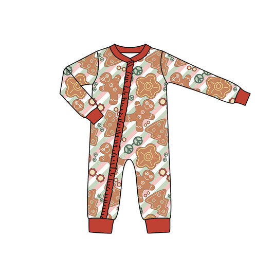 Baby Infant Girls Christmas Gingerbread Long Sleeve Zip Rompers preorder(moq 5)