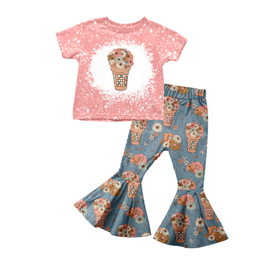 Baby Girls Flowers Bunches Shirt Bell Pants Clothes Sets Preorder(moq 5)
