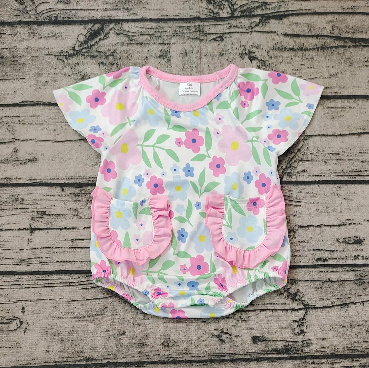 Baby Infant Girls Pink Flowers Flutter Sleeve Rompers