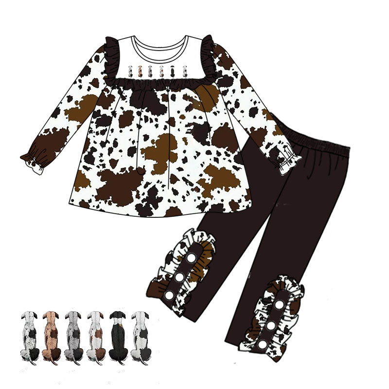 Baby Girls Cow Print Top Ruffle Pants Clothing Sets preorder(moq 5)