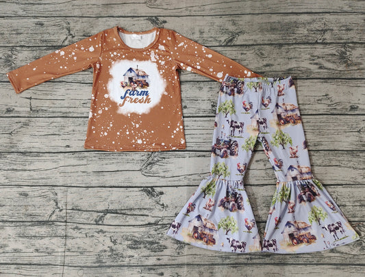 Baby Girls Farm Blue Color Shirt Bell Pants Clothes Sets