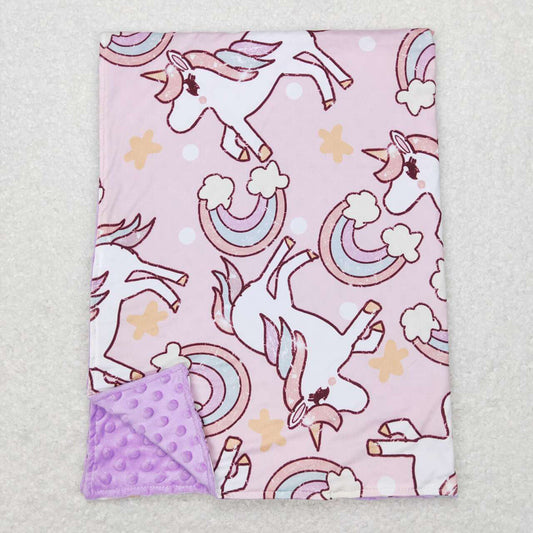 Baby Girls Pink Unicorn Rainbow Minky Blankets