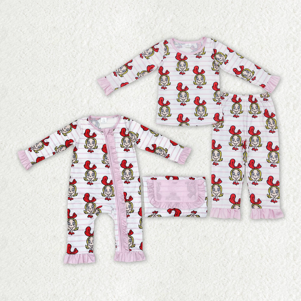 Baby Girls Pink Face Sibling Bamboo Pajamas Zippy Rompers Clothes Sets