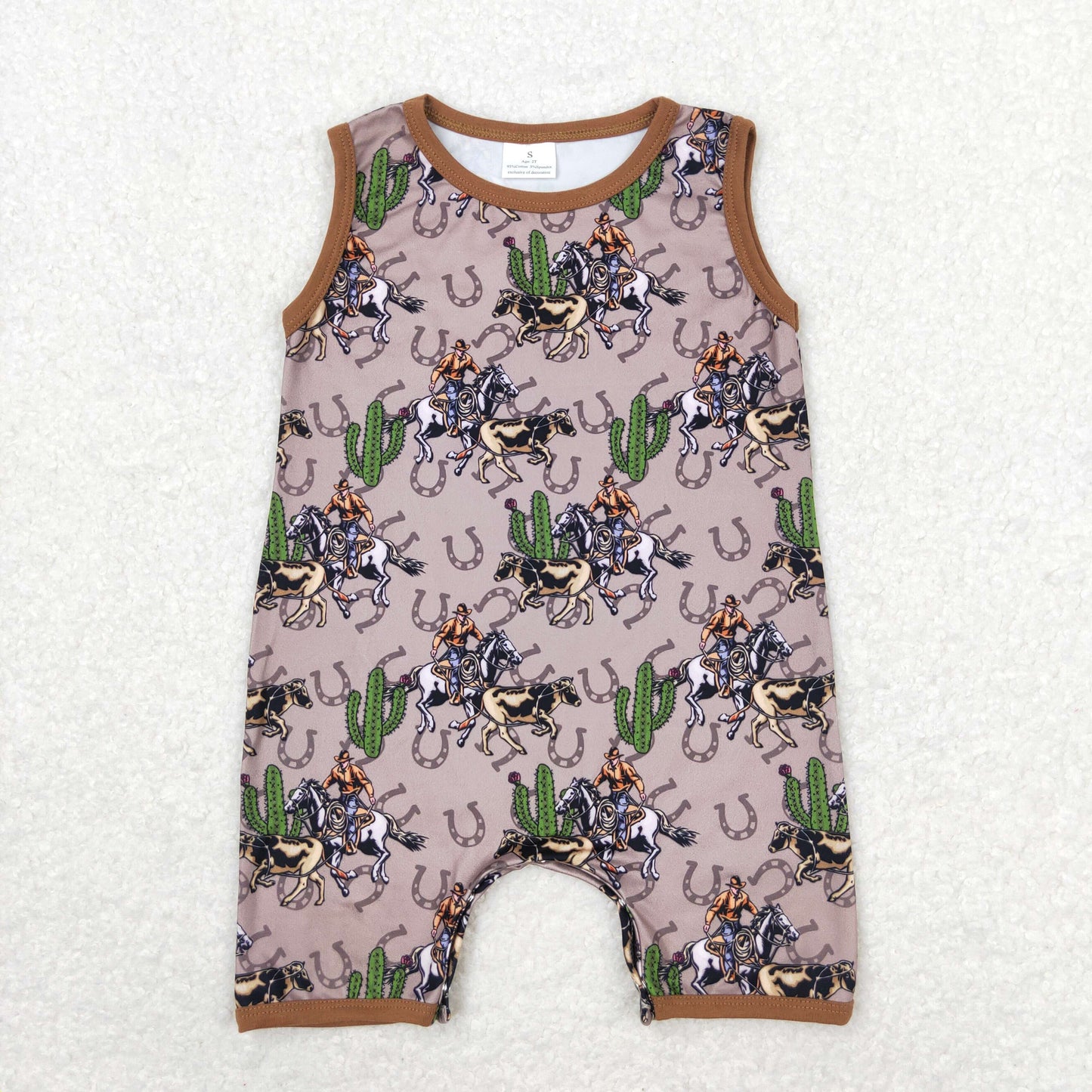 Baby Infant Boys Western Rodeo Cactus Sleeveless Rompers