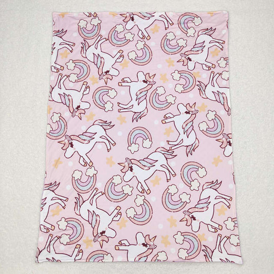 Baby Girls Pink Unicorn Rainbow Minky Blankets