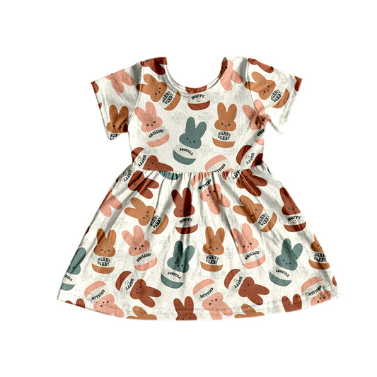 Baby Girls Pink Rabbit Easter Knee Length Dresses Preorder(moq 5)