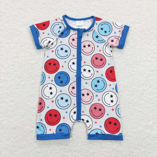 Baby Infants Boys Short Sleeve 4th Of July Smile Rompers