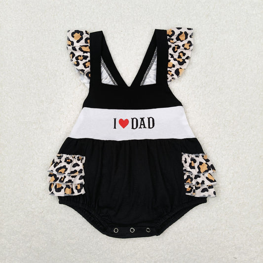 Baby Infant Girls I Love Dad Black Leopard Ruffle Rompers