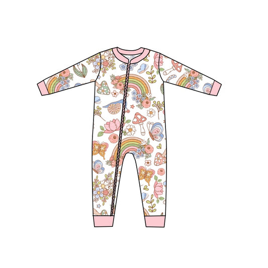 Baby Girls Pink Flowers Zip Rompers preorder(moq 5)