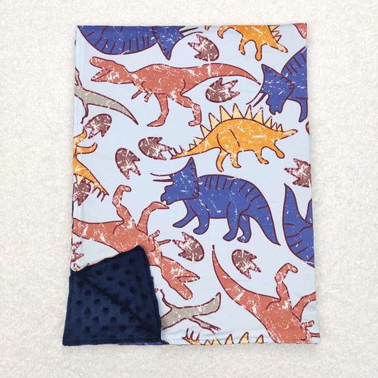 Baby Boys Navy Orange Dinosaurs Minky Blankets