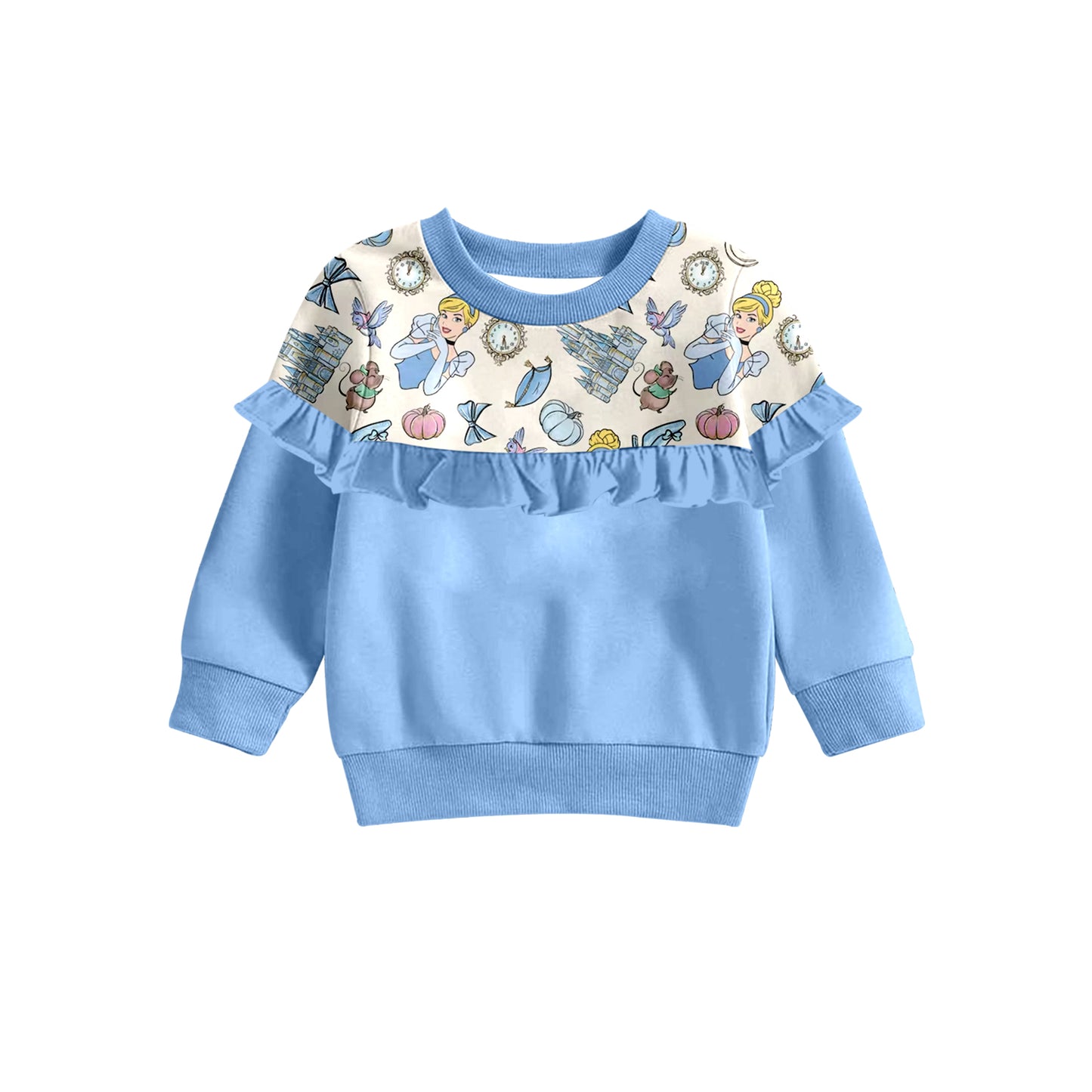 Baby Girls Cartoon Princess Ruffle Long Sleeve Tee Shirts preorder(moq 5)