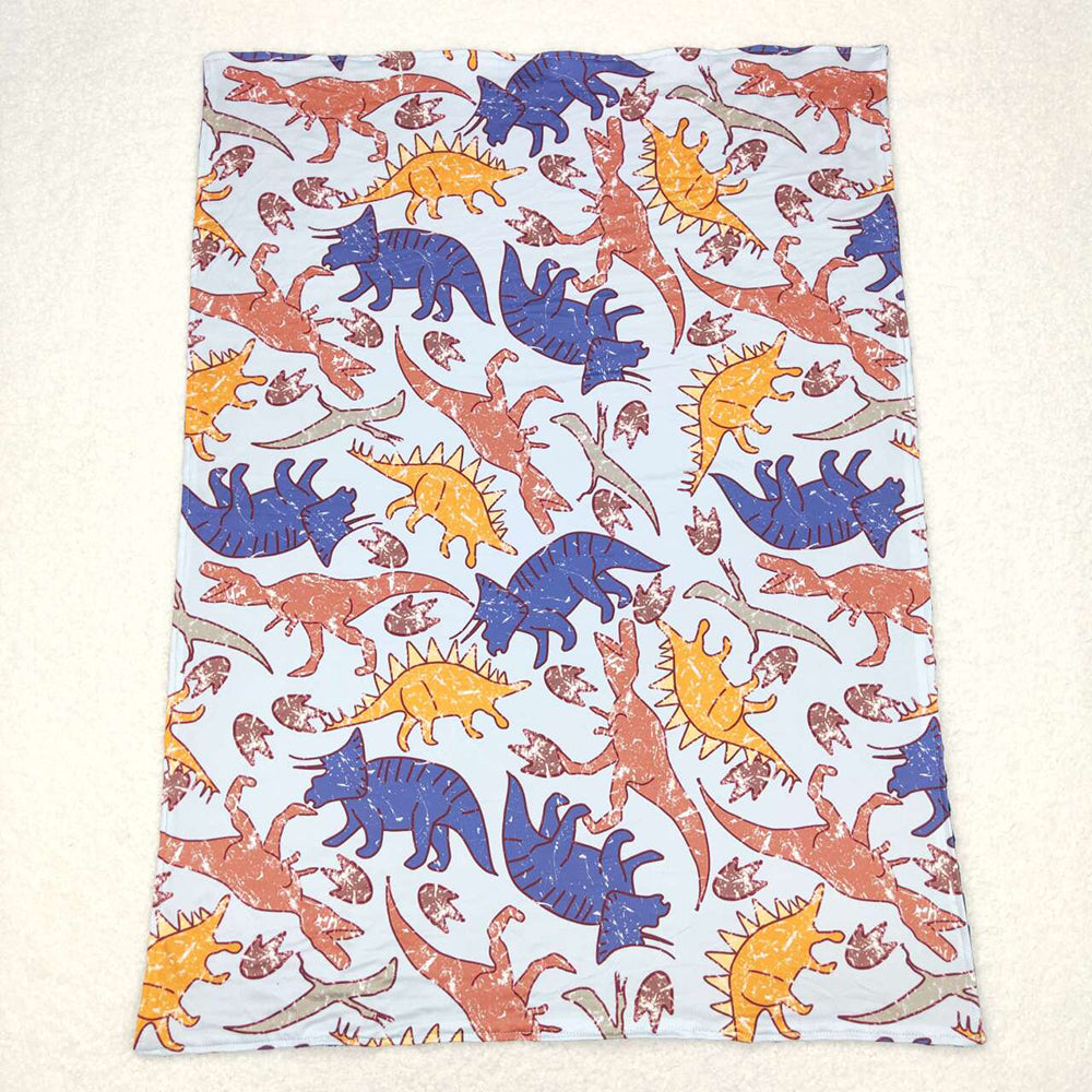 Baby Boys Navy Orange Dinosaurs Minky Blankets