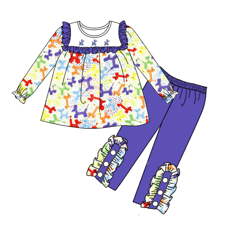 Baby Girls Colorful Dog Top Ruffle Pants Clothing Sets preorder(moq 5)