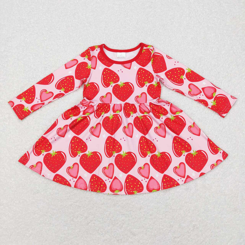 Baby Girls Long Sleeve Strawberry Knee Length Dresses