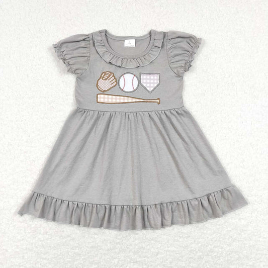 Baby Girls Baseball Grey Short Sleeve Knee Length Dresses