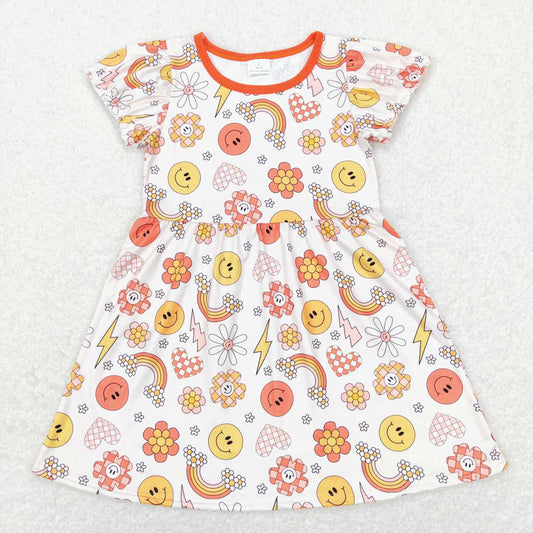 Baby Girls Smile Orange Rainbow Sunflowers Dresses