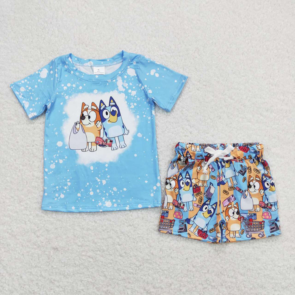 Baby Boys Dogs Bleached Shirt Top Shorts Clothes Sets