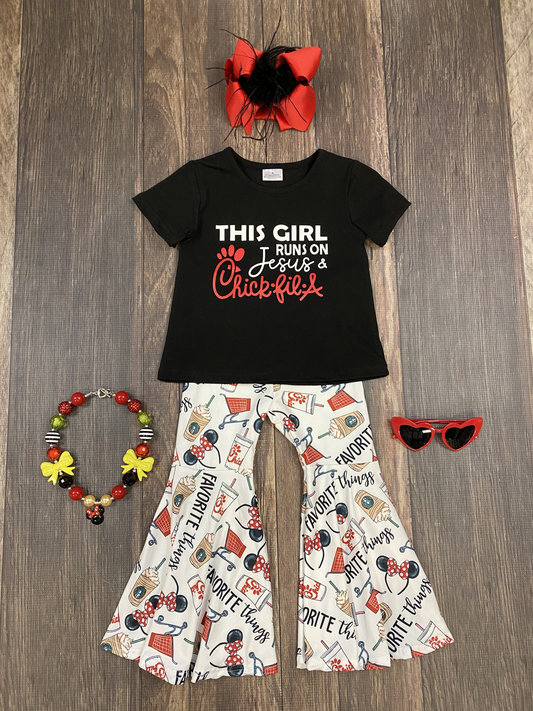 Baby Girls Chicks Black Top Bell Bottom Pants Clothes Sets preorder(moq 5)