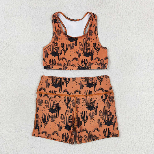 Baby Girls Cactus Brown Crop Tops Shorts Clothes Sets
