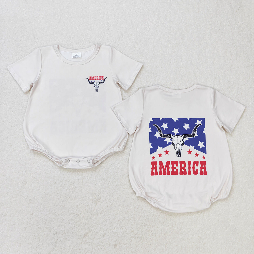 Baby Boys Cow 4th Of July Short Sleeve Sibling Brother Rompers Tee Tops