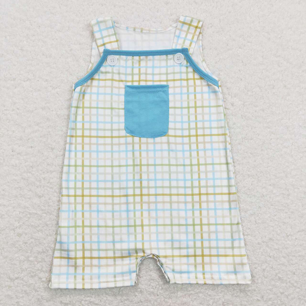 Baby Infant Boys Easter Green Checkered Pocket Rompers