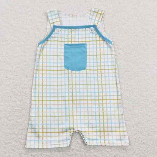 Baby Infant Boys Easter Green Checkered Pocket Rompers