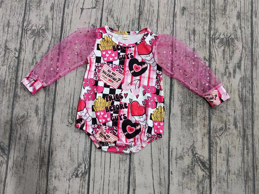 Preorder(moq 5)Baby Infant Girls Valentines Pink Fries Rompers