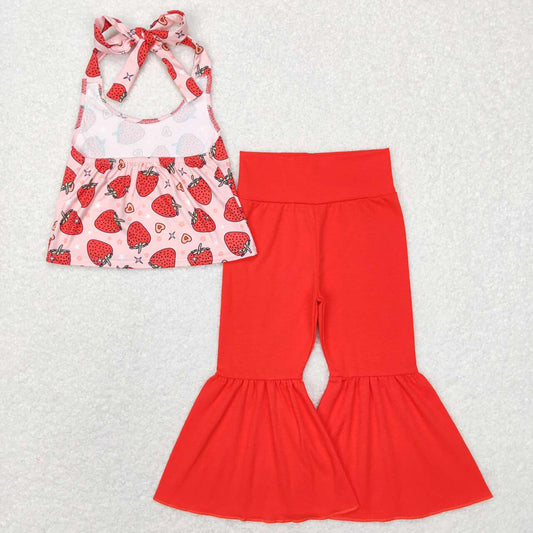 Baby Girls Strawberry Halter Top Bell Pants Clothes Sets