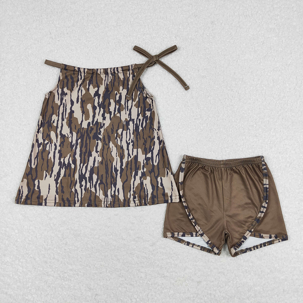 Baby Girls Green Camo Branches Halter Tunic Shorts Clothes Sets