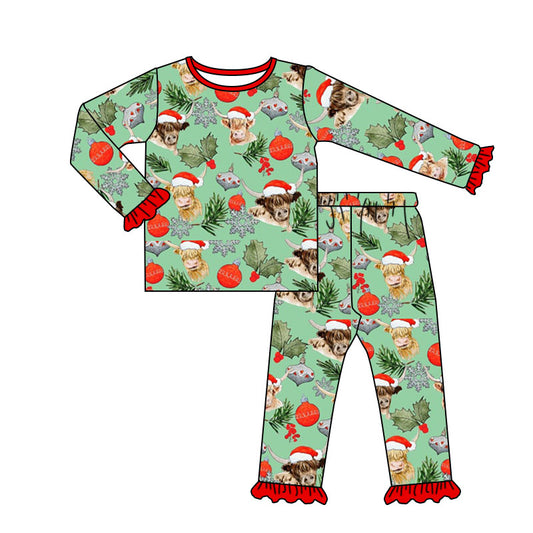 Baby Girls Cow Christmas Pajamas Clothing Sets preorder(moq 5)