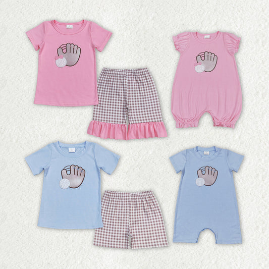 Baby Kids Baseball Summer Embroidery Sibling Rompers Clothes Sets